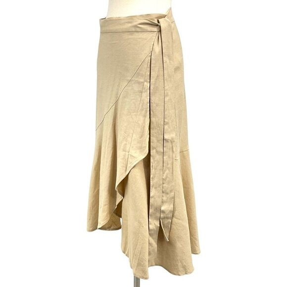 Cuyana Linen Ruffle Wrap Skirt Beige Size S Mid Length Asymmetrical - Picture 3 of 9